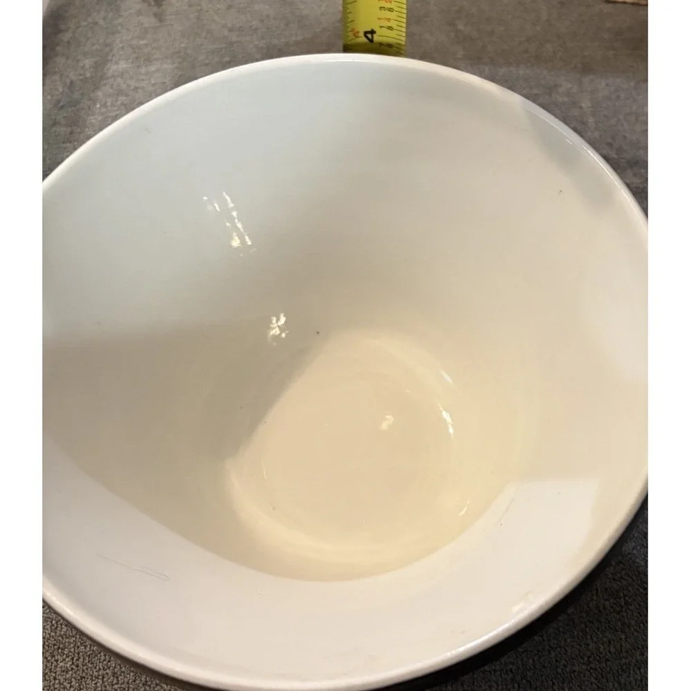 Vintage Black & White Pottery Mixing Bowl Pour Spout Stoneware Kitchenware 6